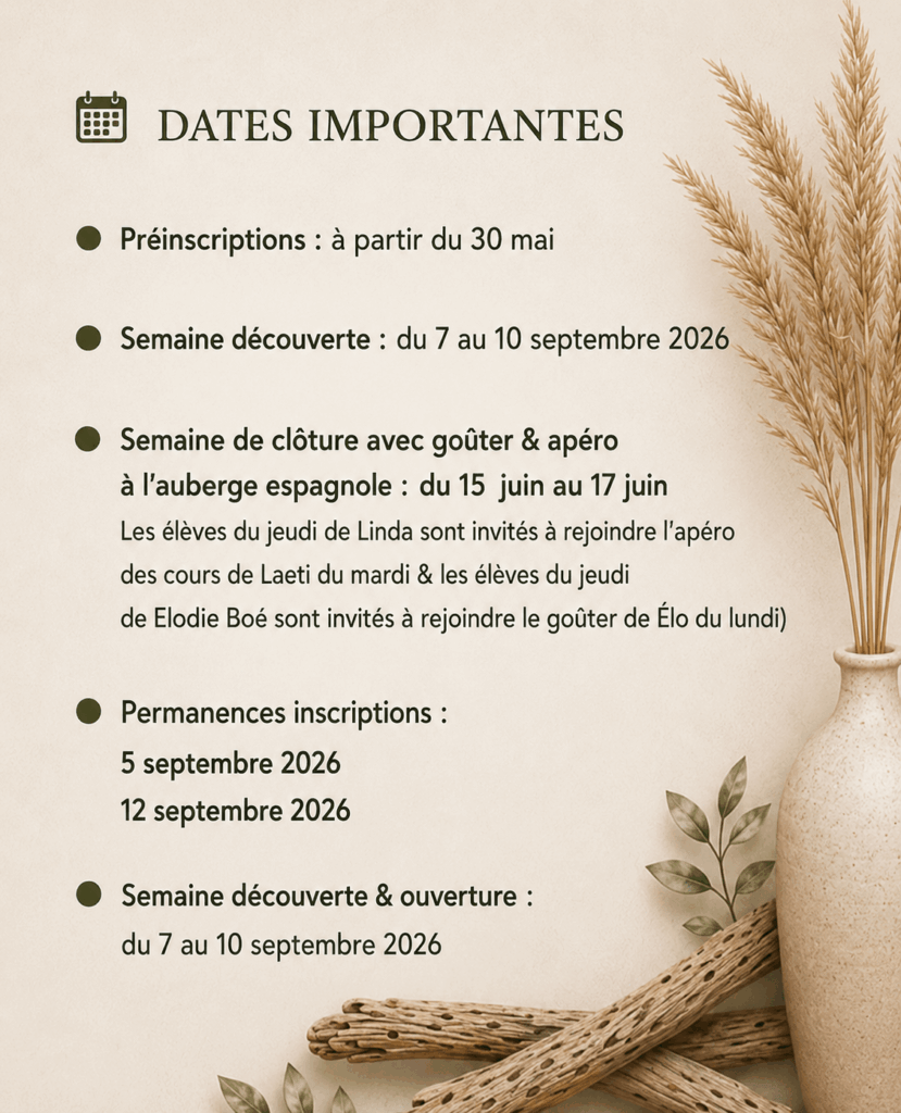 Dates importantes école de danse Corps & Graffik